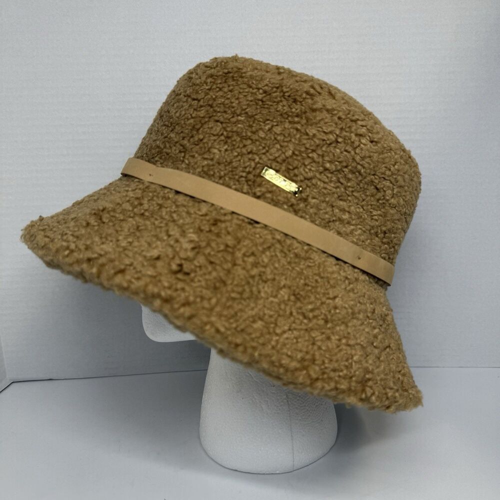 Gigi Pip Jackson Sherpa Bucket Hat In Camel With Leather Band Sz 57 S/M New